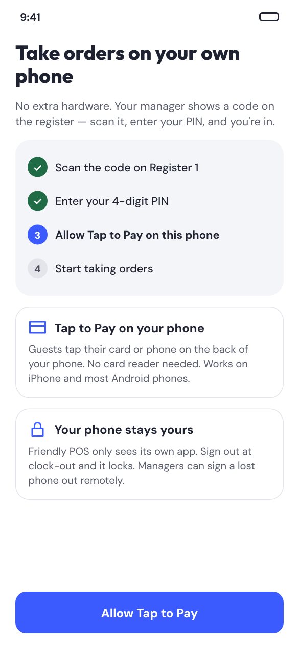 Setting up Tap to Pay on a server's own phone